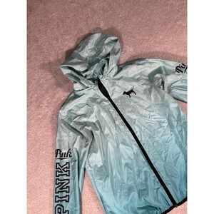 Victorias Secret PINK Jacket XS Ombré Teal Full Zip Tuckaway‎ Hood Windbreaker